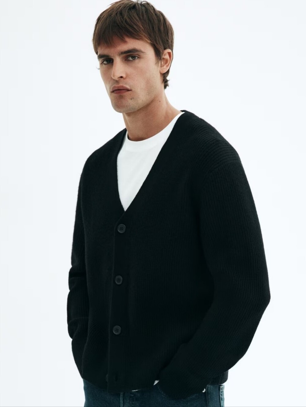 NWOT UGG M Lowry Cardigan Men's Black 3 Button-Up V-Neck Cardigan